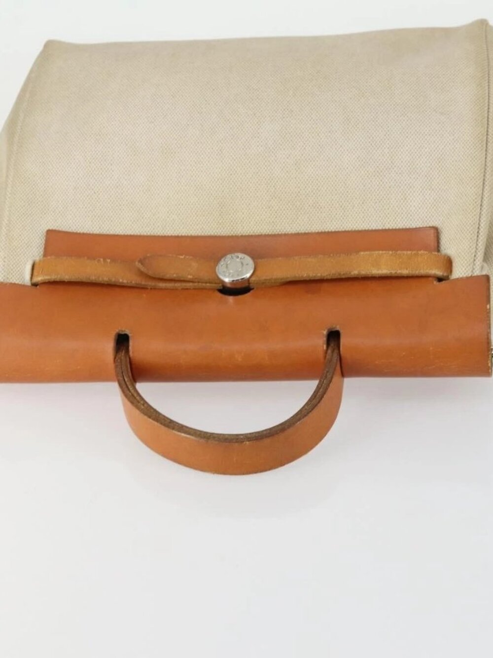 HERMES Herbag Ad PM Backpack Canvas Leather 2way Beige Silver Auth 159367 - Picture 6 of 15